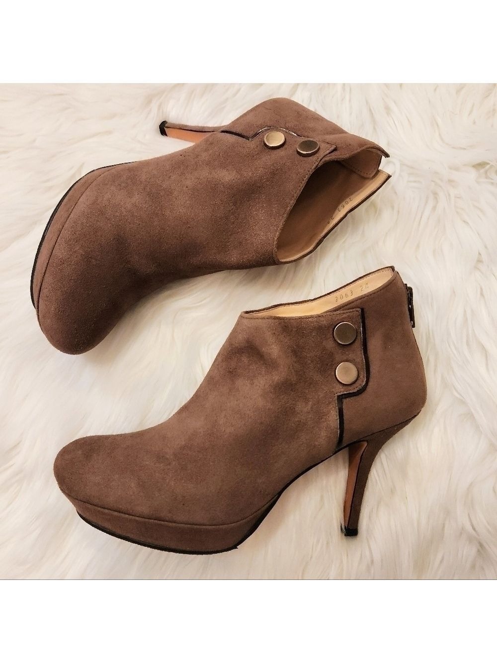 Lanvin En Bleu Brown Suede Platform Stiletto Booties Size 7 - Picture 3 of 13
